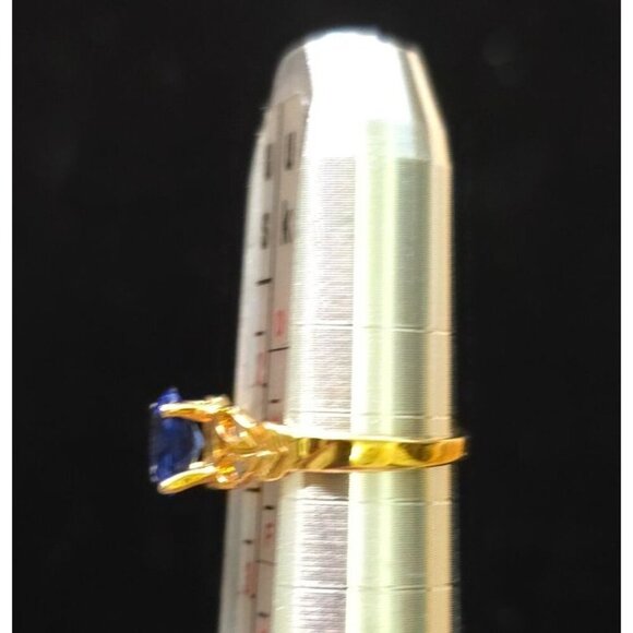 18K GFP Oval Blue Gemstone Ring With Intricate Band Size 2 - Dainty, Small - Picture 4 of 7